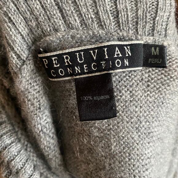 Size M//Peruvian Connection Long Sleeve Grey Henley Knit Alpaca Sweater - Picture 6 of 6